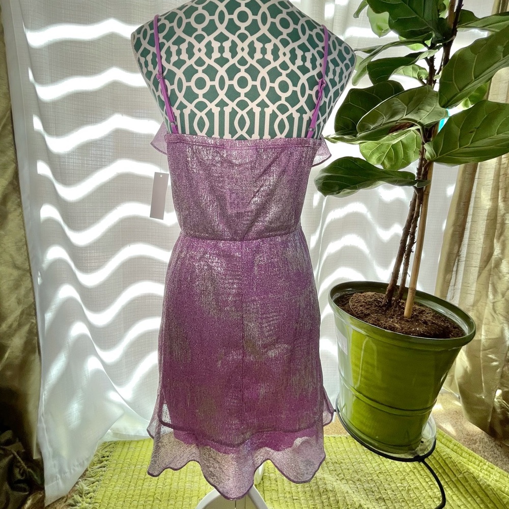 Sweet Storm Purple Metallic Ruffle Mini Dress - Picture 13 of 14